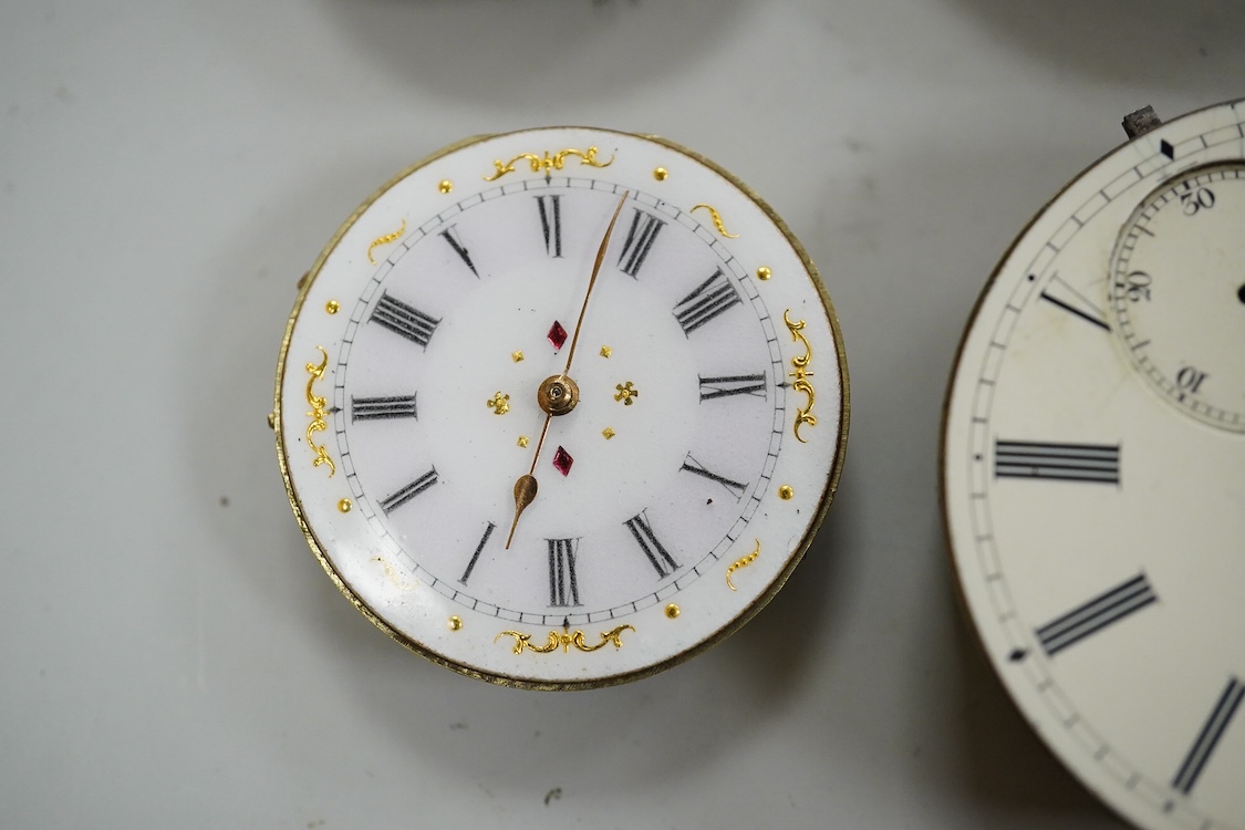 A small quantity of assorted mainly 19th century pocket and fob watch movements including Thomas Crispe of Bravington Sq. W. Lockwood of Huddersfield and William Flowers of London.